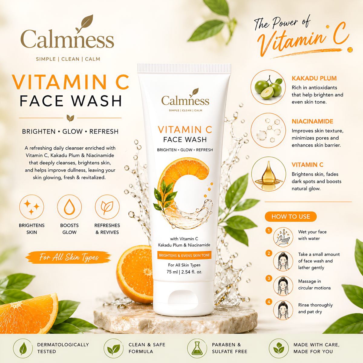 Calmness Vitamin C Face Wash 75ml